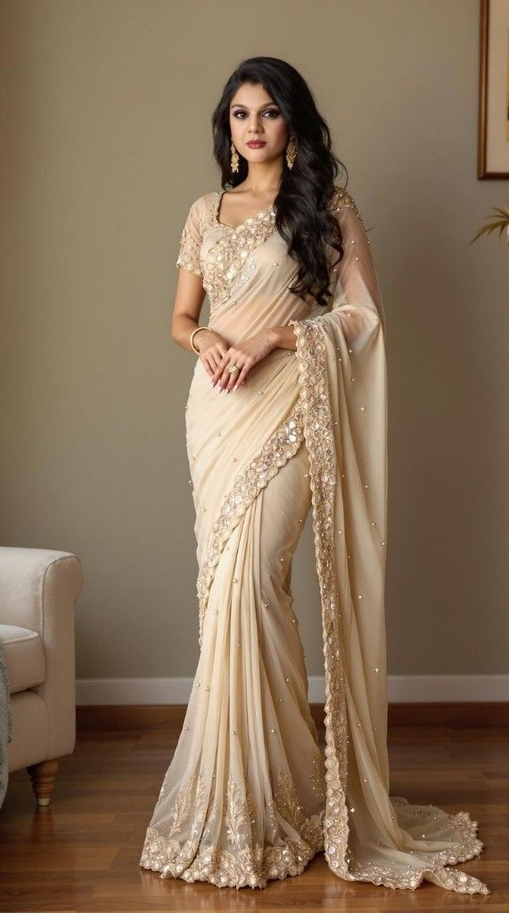 Work White Saree